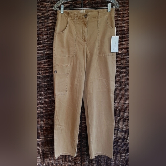 NWT Joie Straight Leg High Rise Tencel Cargo Pants 6 Tan Safari Travel Stretchy - Picture 1 of 7